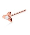 Stone Placed Leaves Silver Straight Nose Stud NSKA-671